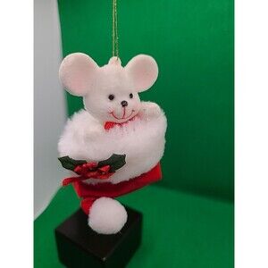 VINTAGE AVON PLAYFUL MOUSE PEEKING OUT FROM SANTAS HAT ORNAMENT, New